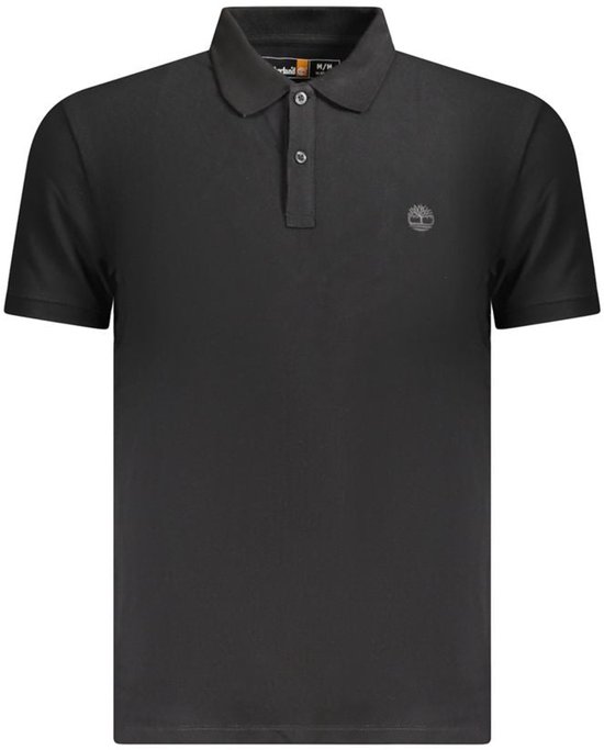 Zwarte katoenen polo shirt met korte mouwen, knoopsluiting en Timberland logo op de borst.