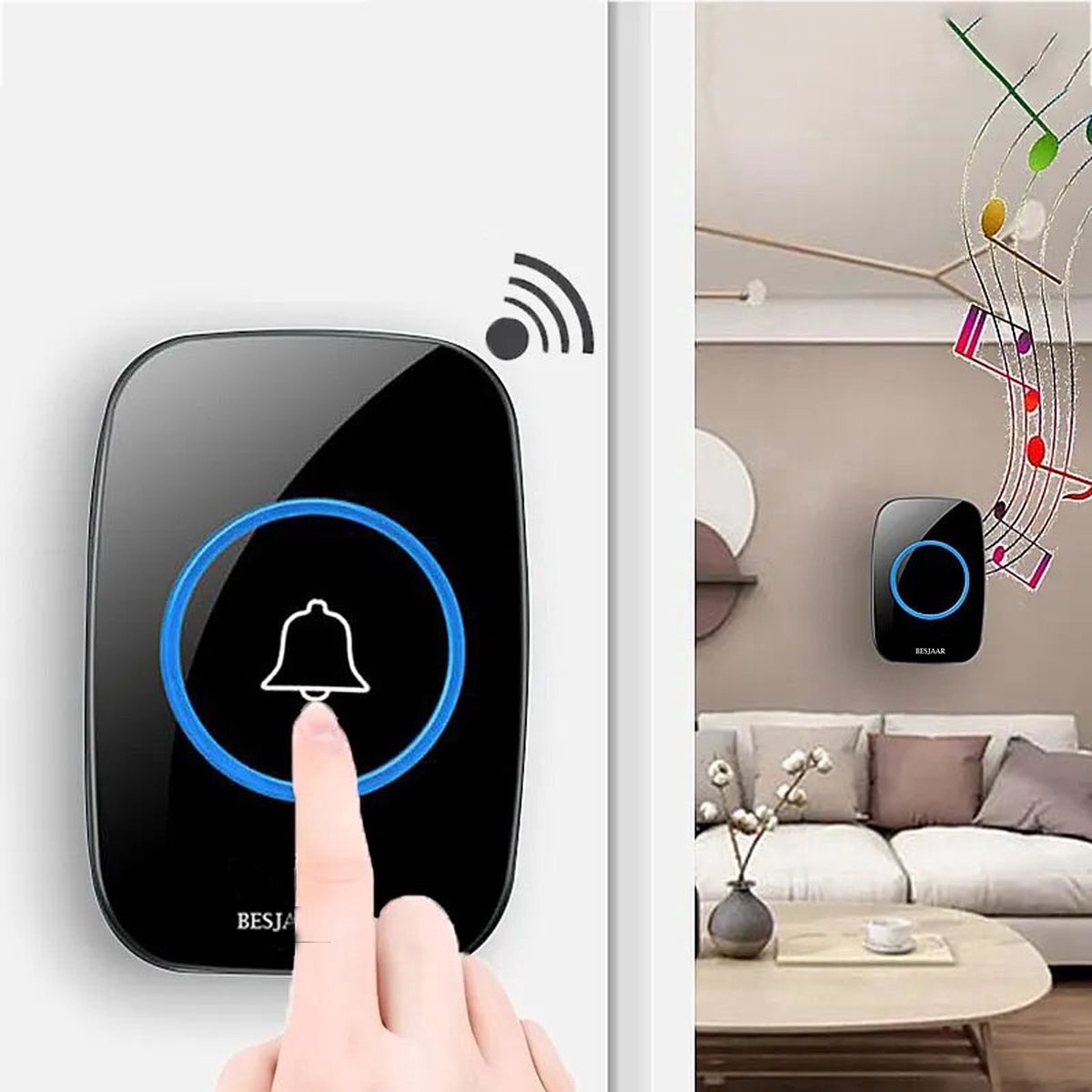 Besjaar Deurbel - deurbel draadloos - Draadloze Deurbel - Inclusief Batterijen - Deurbellen - IP44 Waterdicht - Zwart — cadeau in Elektronica - foto 3