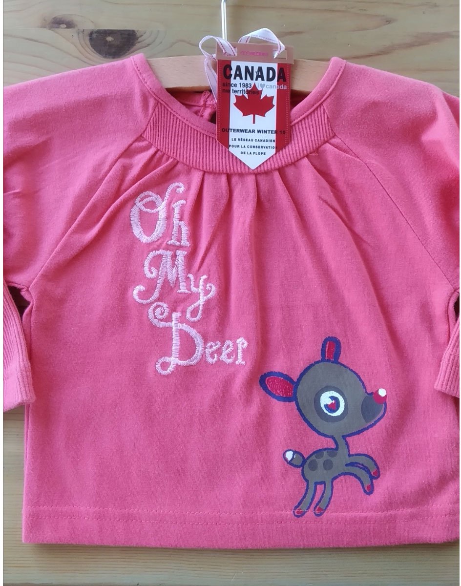 Zero2Three - shirt zalmroze Oh my Deer maat 62