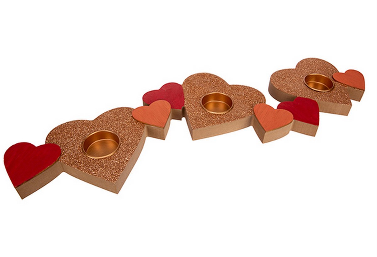 THEELICHTHOUDER X3 COPPERY PINK HEARTS ROZE 50X15,7XH2,3CM