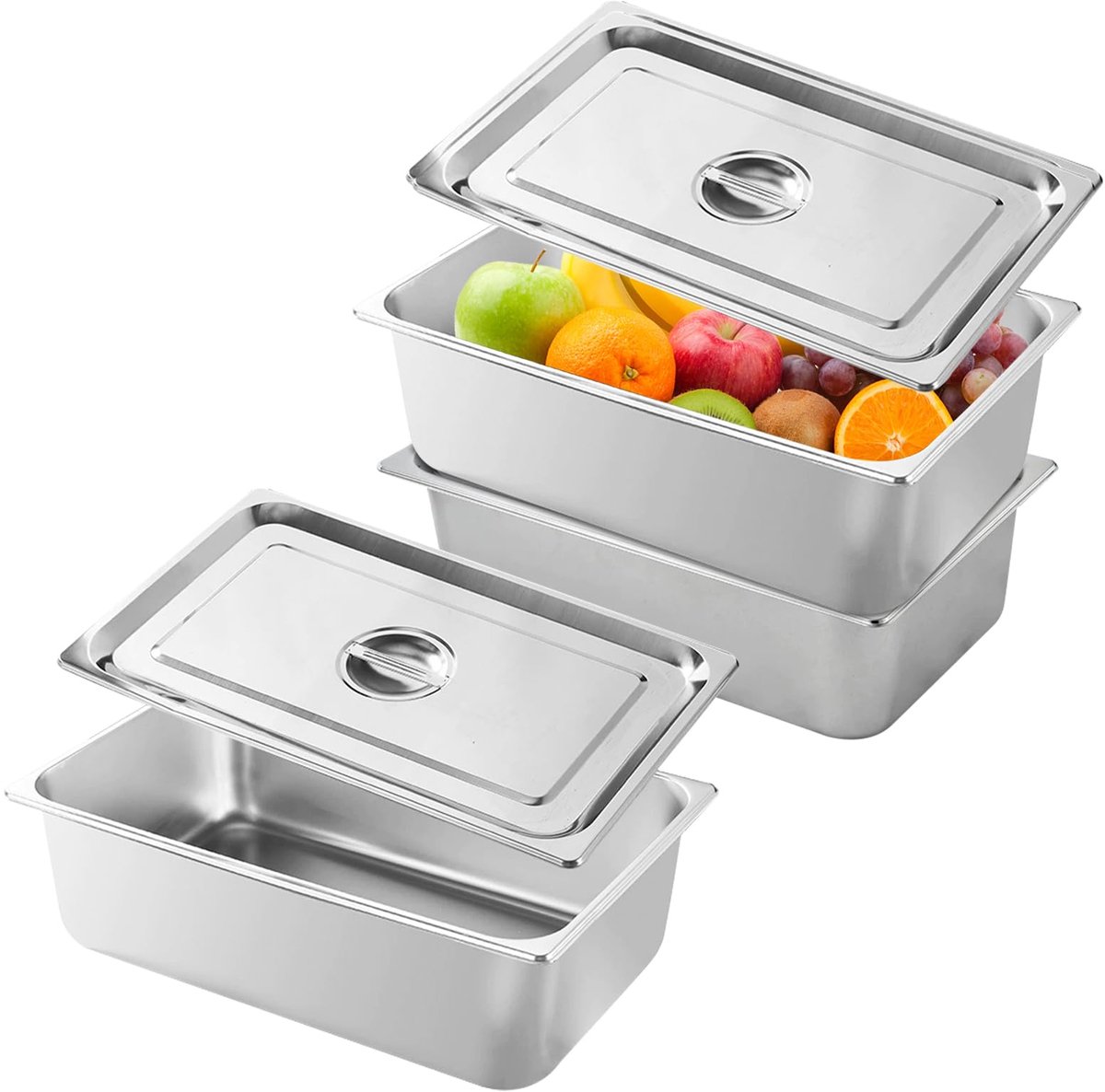 My Ninki ® Roestvrijstalen Paneer- en Kookschaal Set voor Efficiënt Keukenwerk, 3-delig met Deksel, 32,5 x 17,5 x 6,5 cm