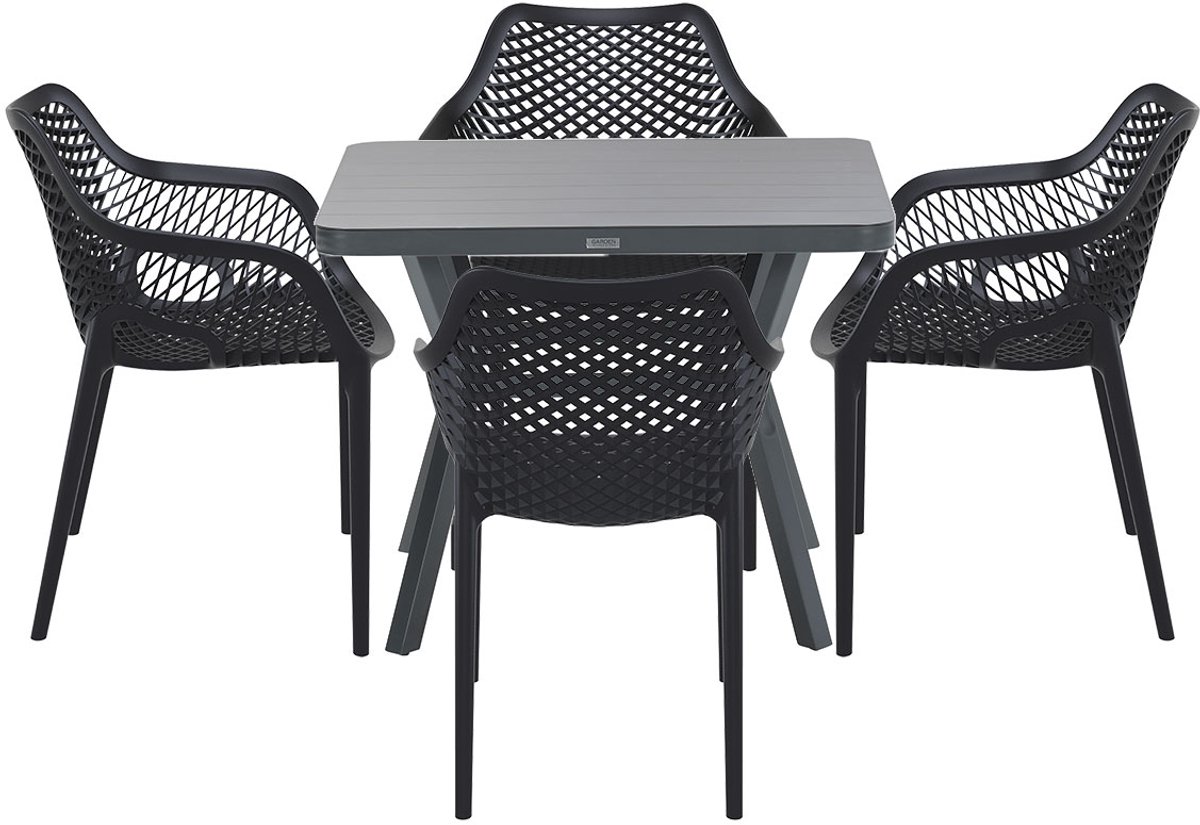 Garden Impressions Air XL tuinset 5-delig zwart - Mina tuintafel 90x90 cm