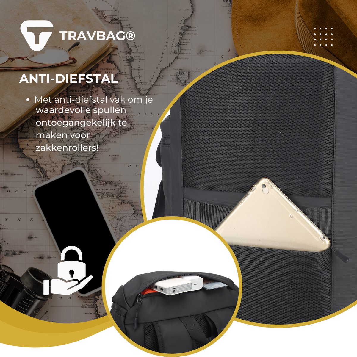 TRAVBAG® PIONEER - Rugtas - Rugzak - School Tas - 50 Liter - Thermo vak - Koel vak - Meerdere kleuren - Backpack Reistas - Draagcomfort - Functioneel - Anti diefstal - Laptop - 17 inch - Waterafstotend - USB Oplaadpoort - Schoenen vak – foto 6
