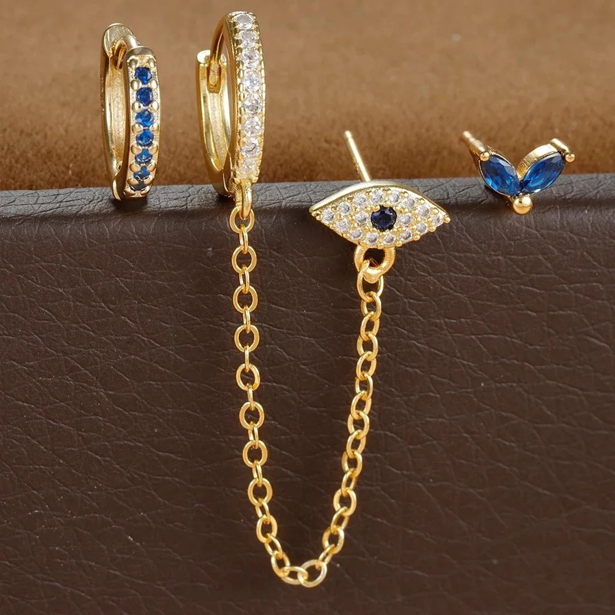 Evil Eye Oorbellen Set met Zirkonia Stenen- 925 Sterling Zilver - 18K Verguld Dames Oorbellen - Dames Sieraden
