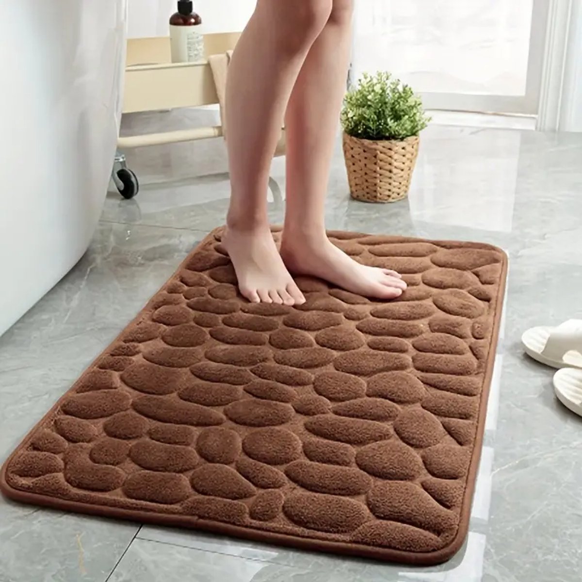 Badmat 2 stuk, antislip PVC-achterkant, machinewasbaar, 40x60cm badmat set , langwerpige vorm, zachte comfortabele badmat met uitstekende absorptie - Bruin