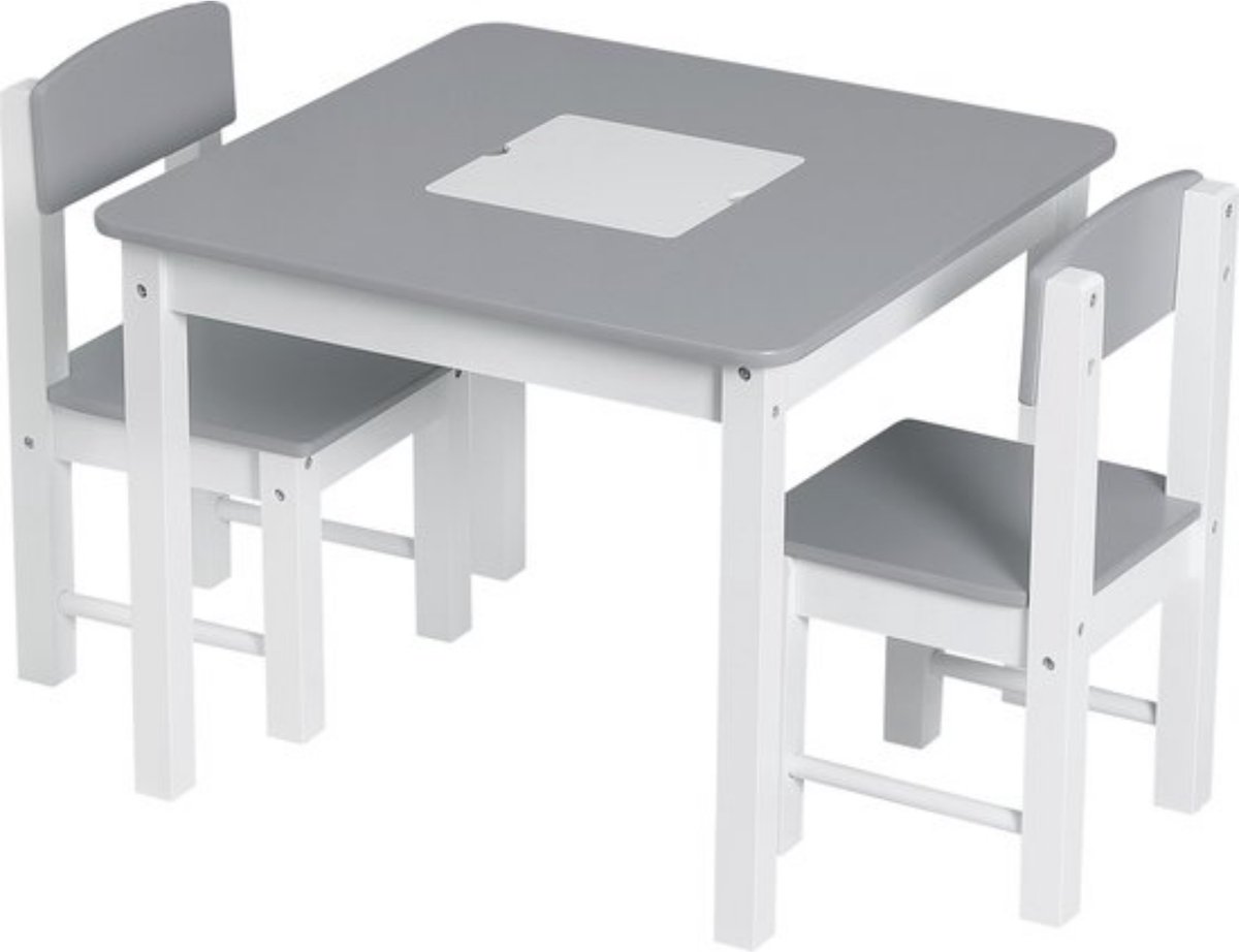 Kindertafel met 2 stoeltjes - veilig & stevig - tijdloos design - past in diverse kinderkamers - MDF constructie - grijs/wit