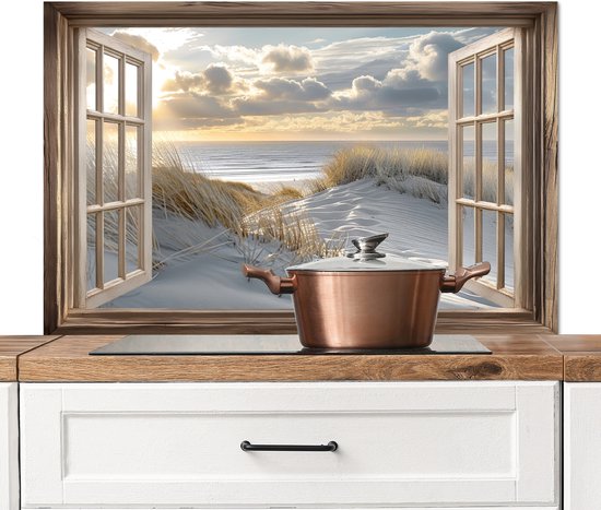 Crédence de Cuisinière en Aluminium 100x65 cm - vista - Plage - Dunes - Mer - Nature - Écran Pare-éclaboussures pour Plaque de Cuisson - Protection Murale