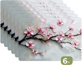 Napperons - 6 pièces - 45x30 cm - Set de table en plastique - Blossom - Artistique - Rose - Sakura - Dessous de Assiettes - Décoration de table - Accessoires de décoration de table de Cuisine - Dessous de verre en Vinyl - Décoration de table