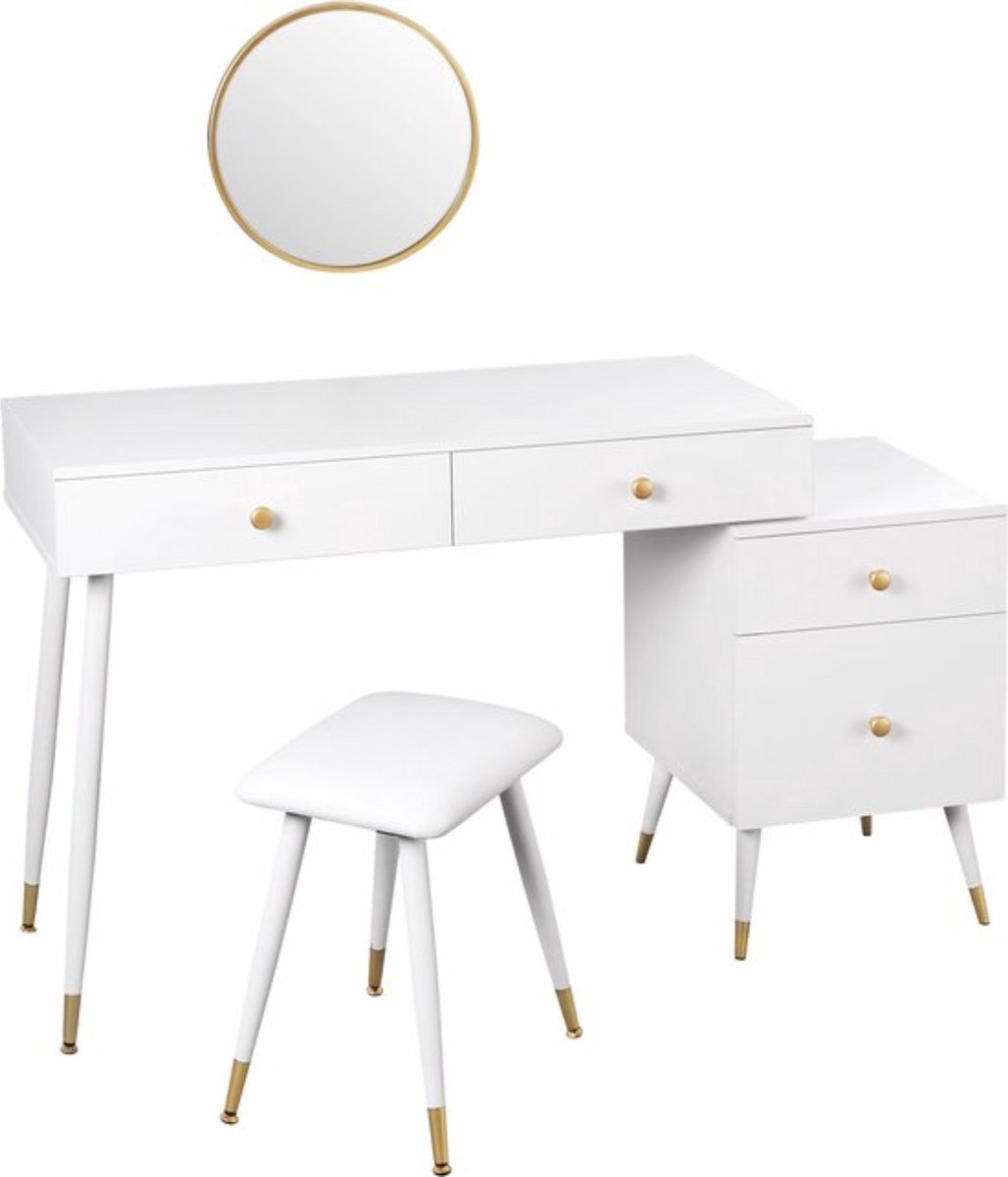 In And Outdoormatch Kaptafel met spiegel - stijlvolle make-up tafel - stevige constructie - modern wit & goud - elegant design - 100x40x75.5 cm
