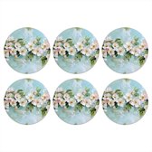 Dessous de verre Fleur - Feuilles - Bleu clair - 10x10 cm - 6 morceaux - Sous pour Verres et Tasses