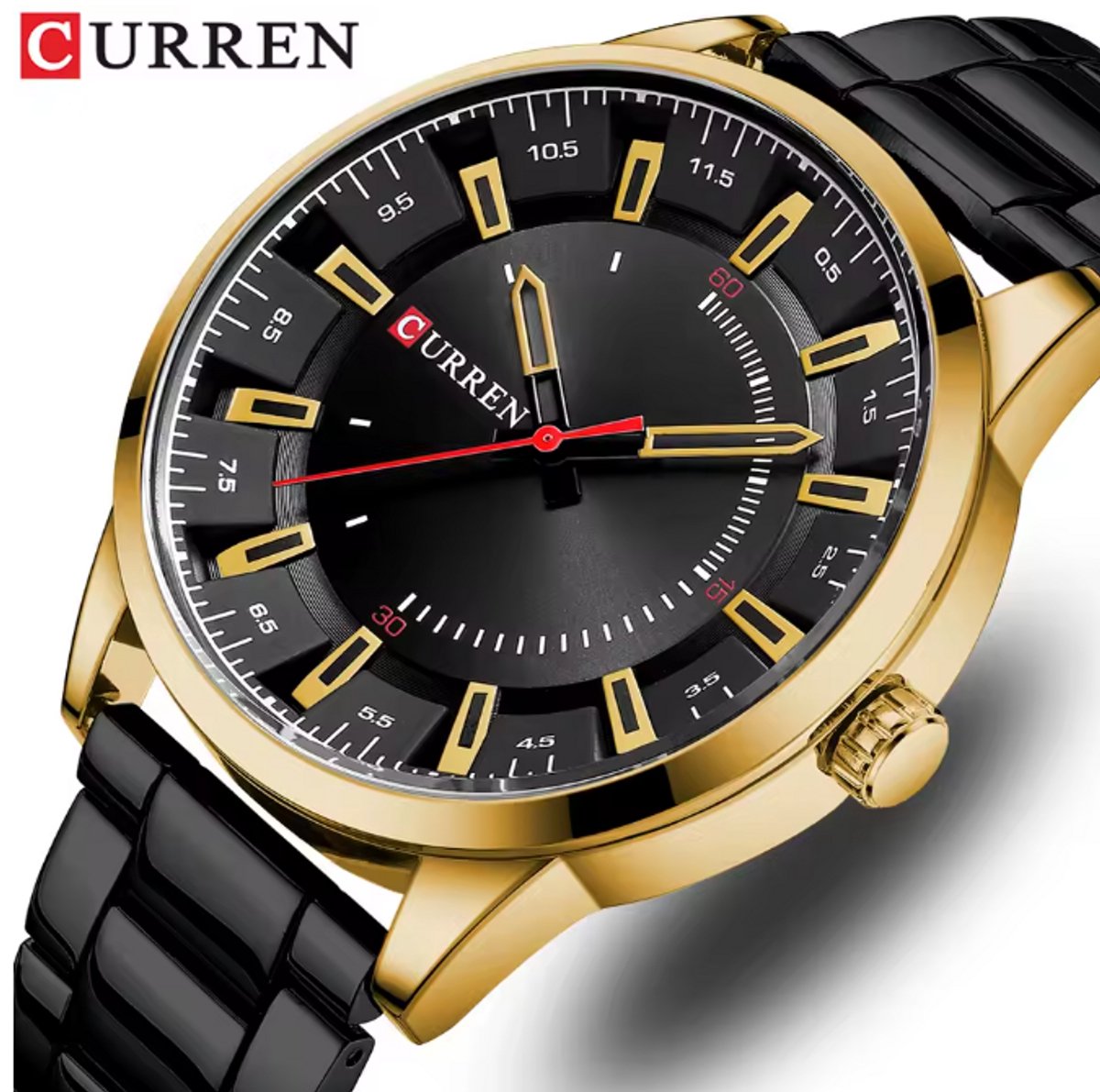 Curren - Horloge - Herenhorloge - Quartz - Zwarte Wijzerplaat met Gouden Kast - Zwarte Band - 45mm - 8406