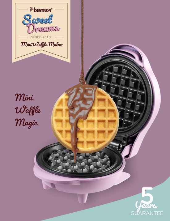 Bestron Wafelijzer - AMW500L - 550W - Mini wafel - Anti aanbaklaag - Mat licht Paars - 5 jaar garantie van Bestron — afbeelding 3