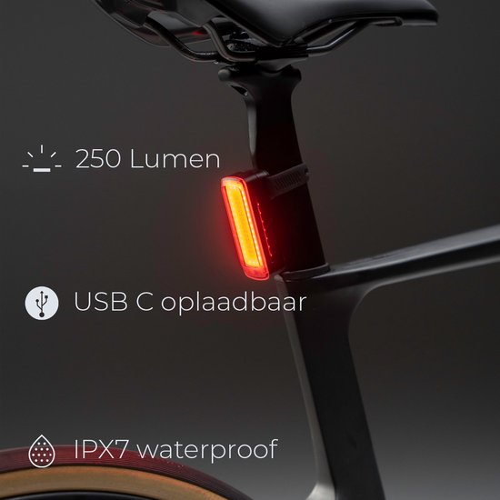 BBB Cycling Signal Pro 250 Lumen Achterlicht Fiets - Brandtijd: 21 Uur - IPX7 Waterdicht - Fietsverlichting USB C Oplaadbaar - Racefiets Verlichting - BLS-168 van BBB Cycling — afbeelding 2