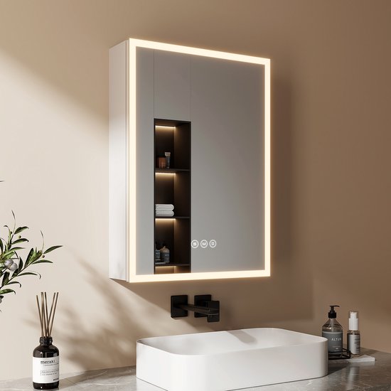 EMKE Spiegelkast met Verlichting - Anti Condens - met Stopcontact - 50x70 cm - Aluminium - Badkamerkast