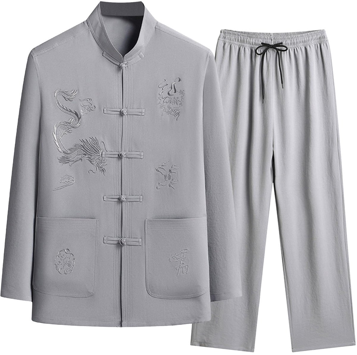Senza Marchio FNEDYHK Casual pak voor heren Traditionele herenpak in Chinese stijl Effen Kung Fu-uniform Tai Chi Vechtsportkleding Wushu tweedelig pak Trainingspak