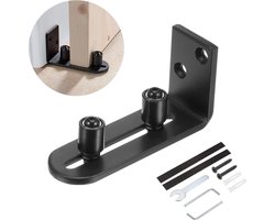 Schuifdeursysteem - Verstelbare Vloergeleider - Schuifdeurbeslag - Vloergeleiderol - Deurgeleider - Deurgeleiding - Ruisreductie - Met Wiel Schuifdeur - Voor Schuifdeuren - Volledige Installatieaccessoires - 12.3x4x6.4cm - zwart 1