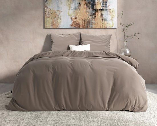 Warme flanel dekbedovertrek uni taupe - 240x200/220 (lits-jumeaux) - heerlijk zacht en comfortabel - luxe uitstraling - donsachtig laagje - ideaal tegen kou - zalig slapen