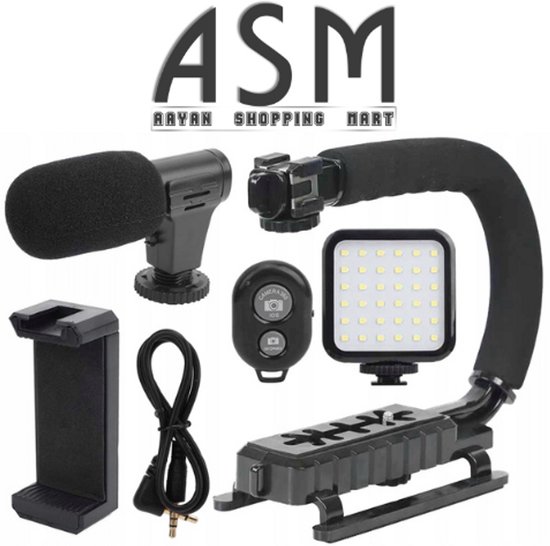 Foto: All in one vlog kit statief microfoon led lamp en afstandsbediening ergonomisch c grip vlog statief stabiel en comfortabel