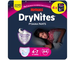Huggies DryNites luierbroekjes - meisjes - 4 tot 7 jaar (17 - 30 kg) - 64 stuks - voordeelverpakking