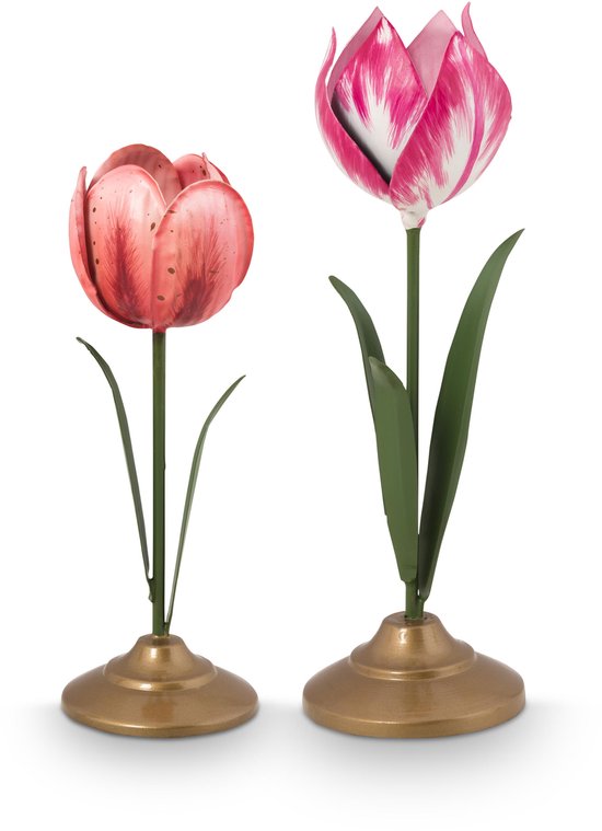 Pip Studio - Tulpen Kandelaar - Woonaccessoires - Roze kaarsenhouder - 26cm - Set van 2 kaarsenhouders
