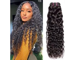 Frazimashop - Hairextention- Braziliaans Remy weave- Hair-30 inches- Haarstuks- Water Diep Golf- 1Stuks Bundel- 1B- Haarextenties- Human Hair