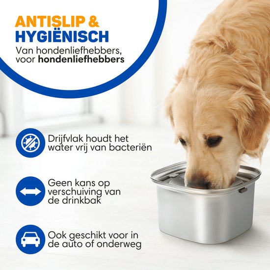 Vulpes Goods® Abreuvoir Chien - Abreuvoir pour Chiens - Anti Mess - Réduit les Baveurs - Acier Inoxydable - On the Bébé en route - 3L