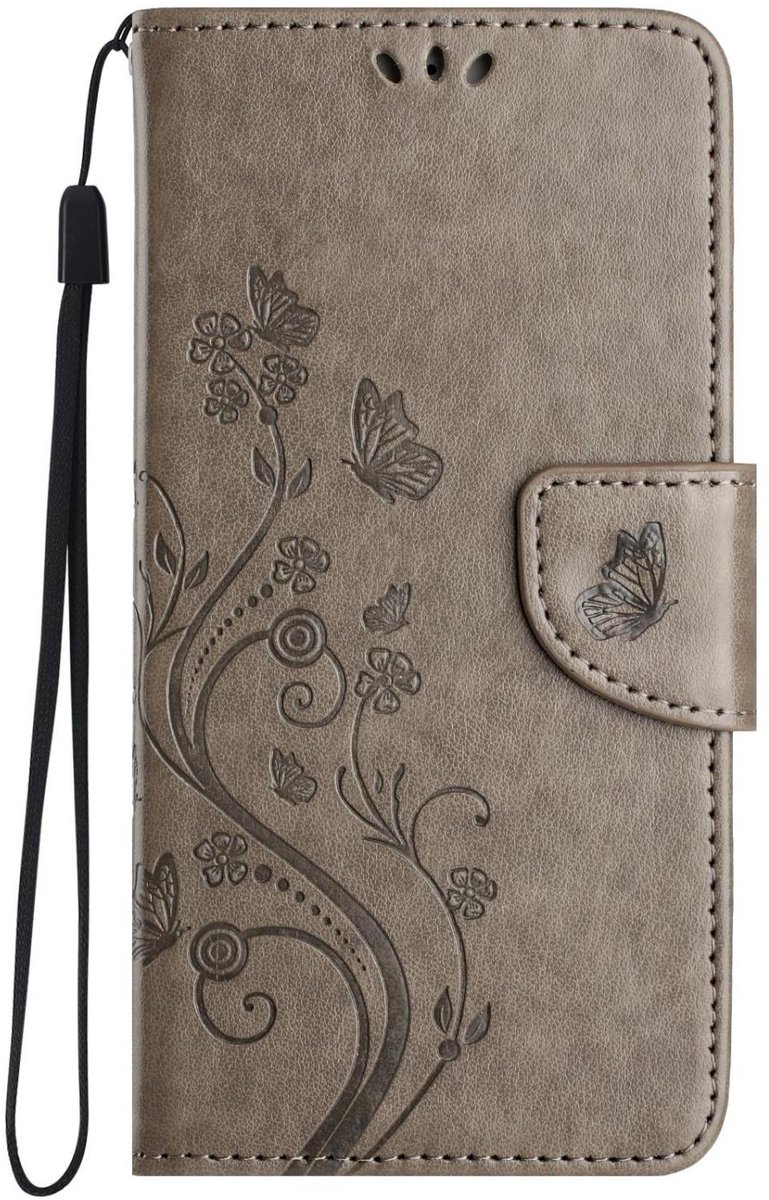 Mobigear Telefoonhoesje geschikt voor Samsung Galaxy A56 Hoesje | Mobigear Flowers Bookcase Portemonnee | Pasjeshouder voor 2 Pasjes | Telefoonhoesje voor Pinpas / OV Kaart / Rijbewijs - Grijs