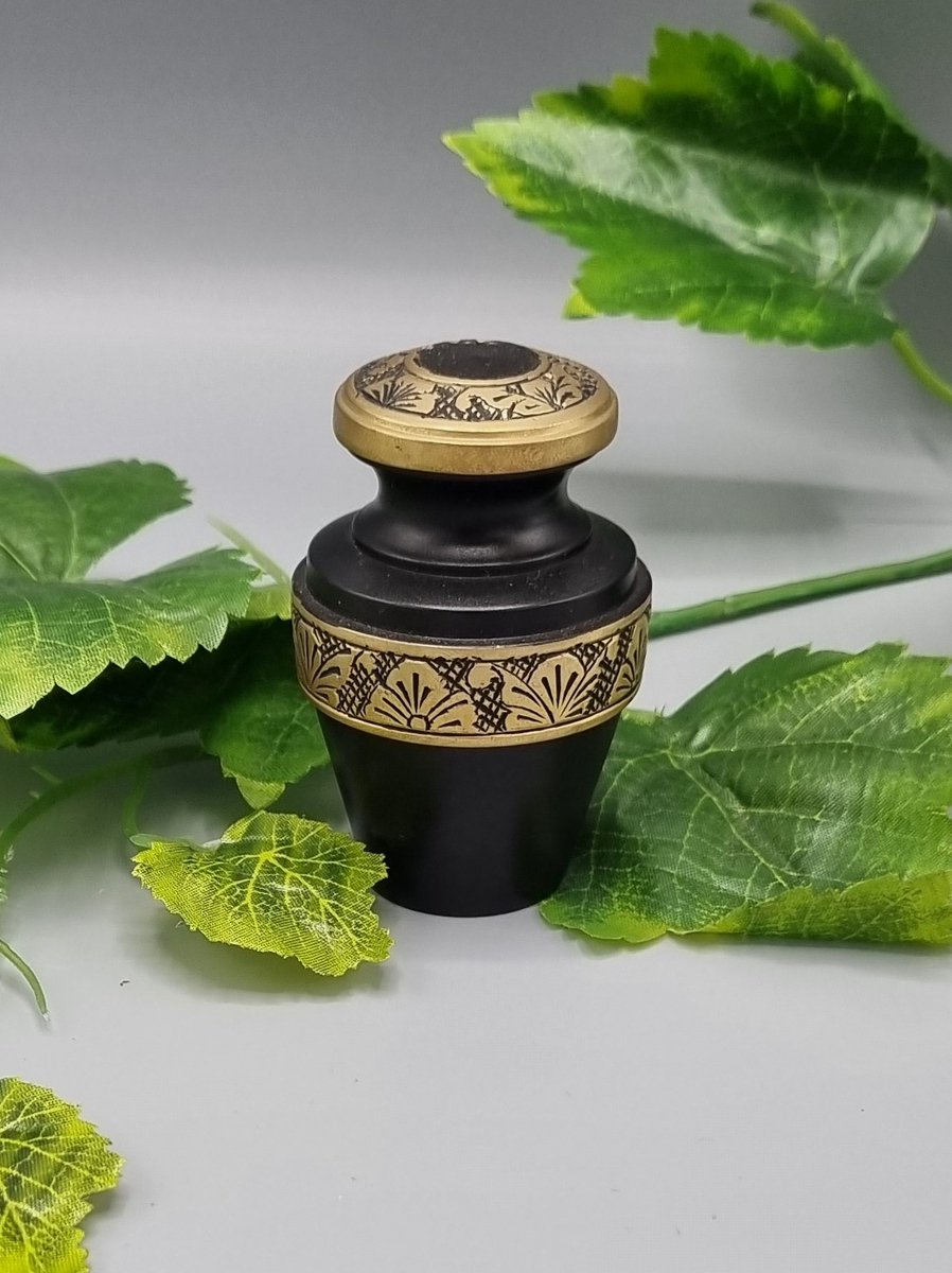 Mini urn - Messing - 169 - Zwart - Gouden rand - Bloem - Urn - Schroefdeksel