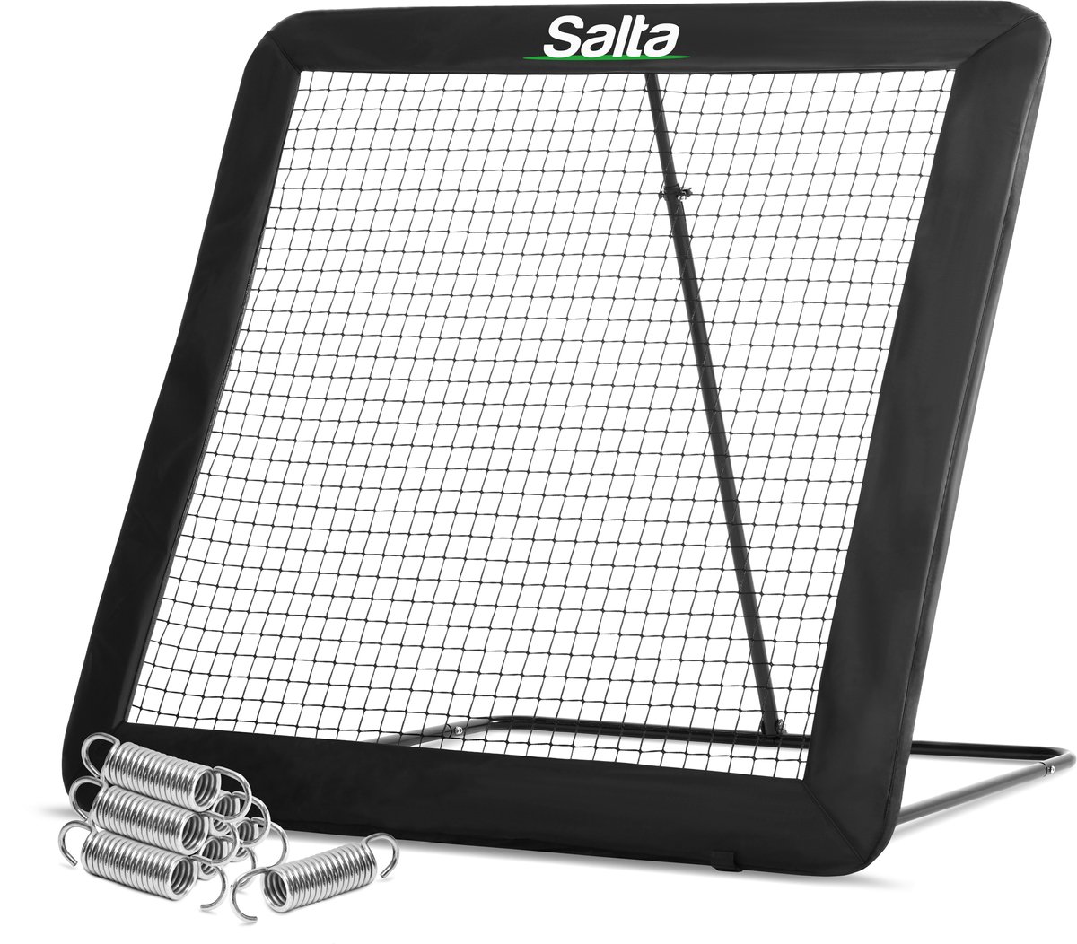 Salta Motion - 164 x 164 cm - Vrij verstelbaar - Rebounder / Kickback / Tchouk / Bouncer - Inclusief grondankers en stalen veren voor sterke bounce - Zwart - Voetbal rebounder / handbal / volleybal - Training
