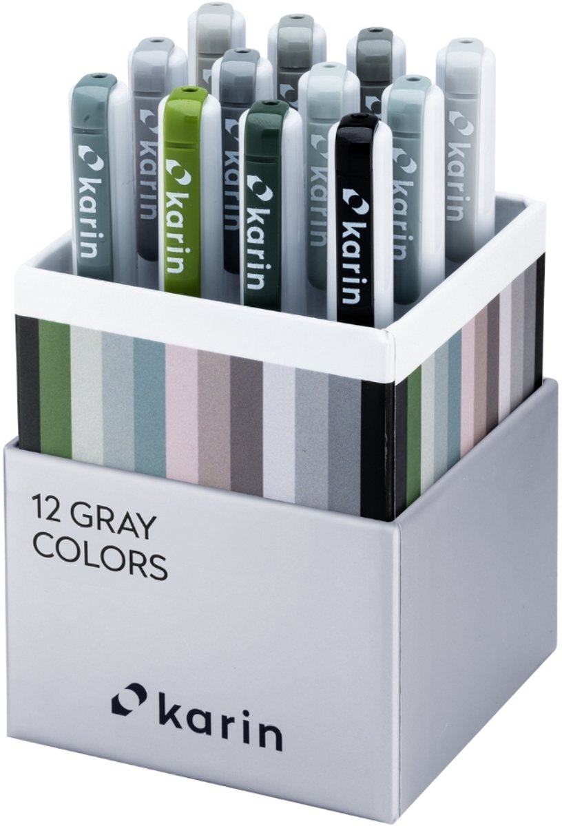 Karin Realbrush PRO Aquarelmarkers Set 12 kleuren Grey
