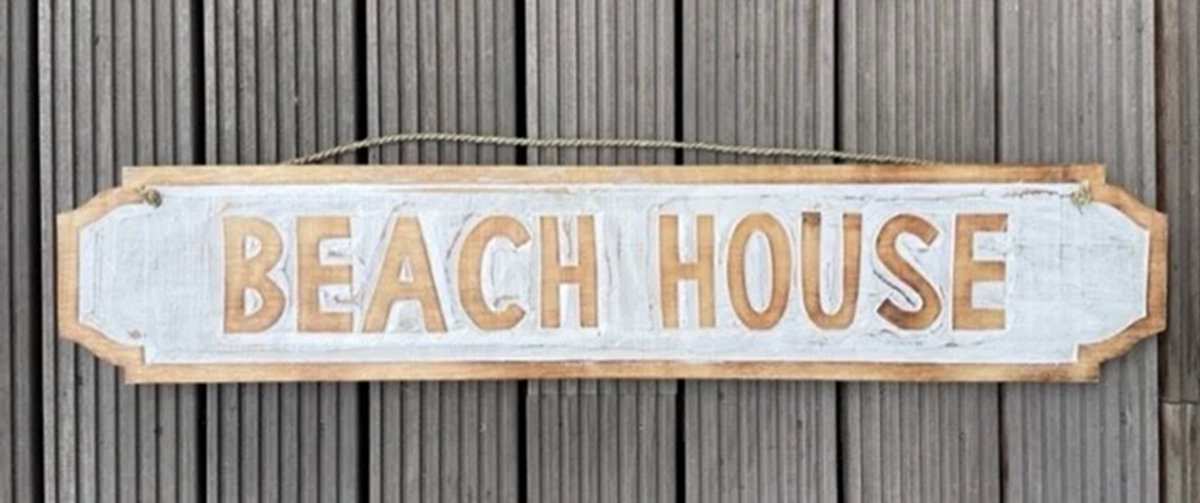 Tekstbord Beach House wit/natural 100 cm