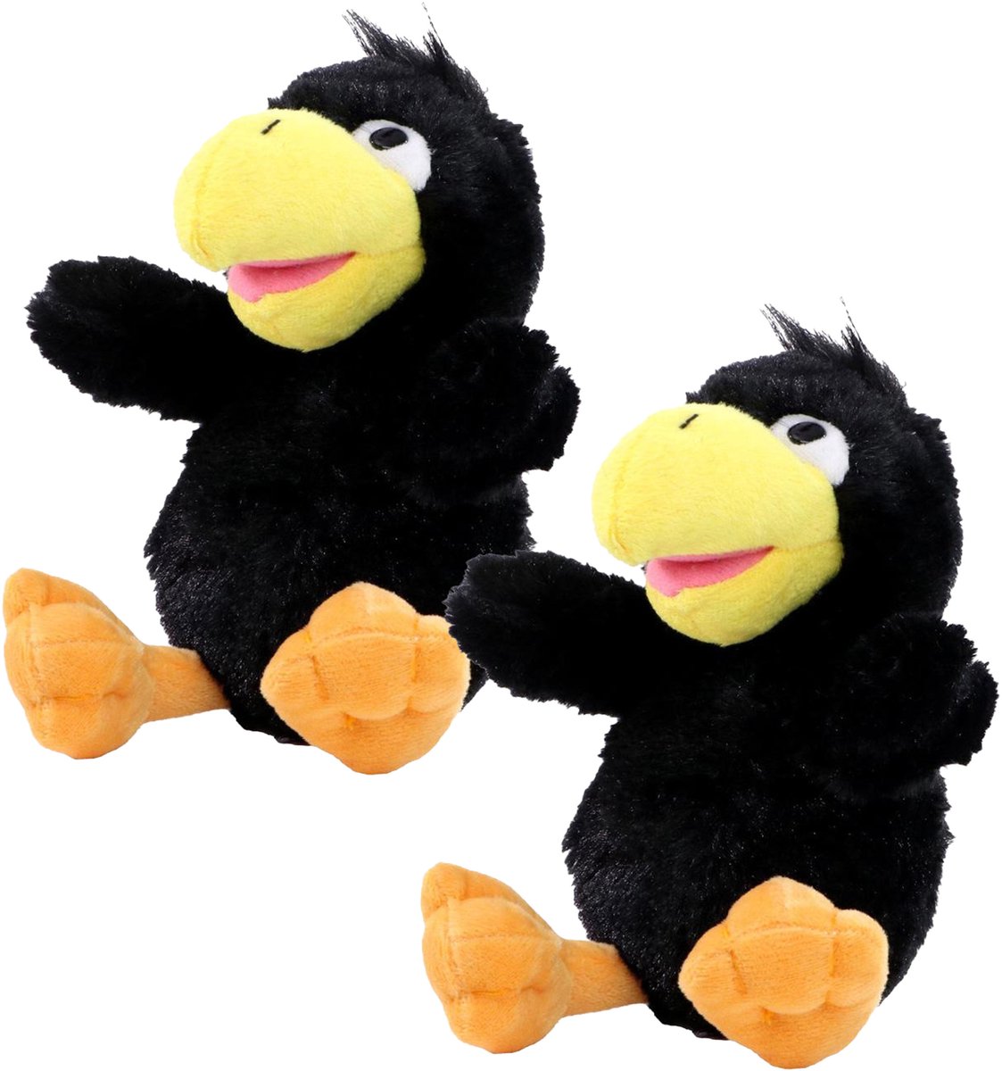 MBW Pluche zwarte kraai/raaf - 2x - knuffel vogel - 21 cm - vogel knuffeldier