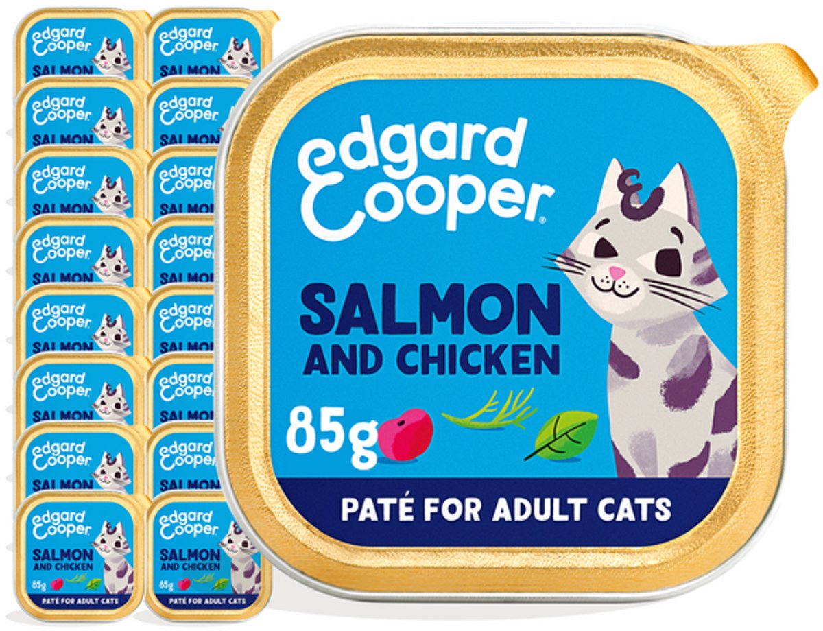 16x Edgard&Cooper Kattenvoer Adult Pate Zalm - Kip 85 gr
