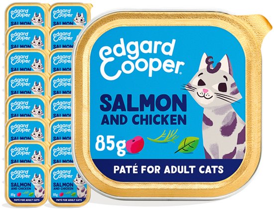 Edgard & Cooper Kattenvoer Graanvrij Natvoer voor Katten Gesteriliseerde of Actieve Kat Natuurlijke Heerlijke PatÃƒÂ© 85g x 16 Verse Zalm & Kip, Smakelijk en Uitgebalanceerd, Vers Vlees
