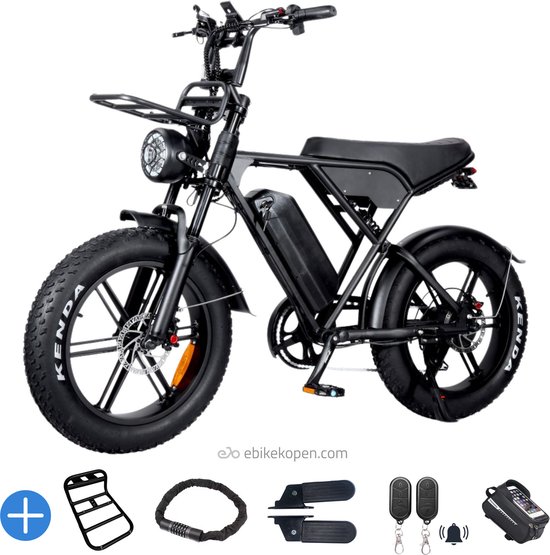 Foto: Ouxi v8 3 elektrische fatbike ingebouwd alarmsystseem achterzitje 20 inch 250w motor 7 versnellingen 60 km actieradius hydraulische schijfremmen zwart in doos 