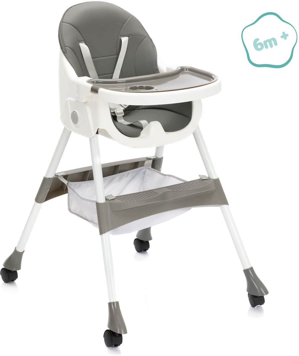 Kinderstoel Opvouwbaar - Met Wielen en Dienblad - Comfortabel Zitje - Opbergmand - Waterafstotend - Baby Eetstoel - Fillikid
