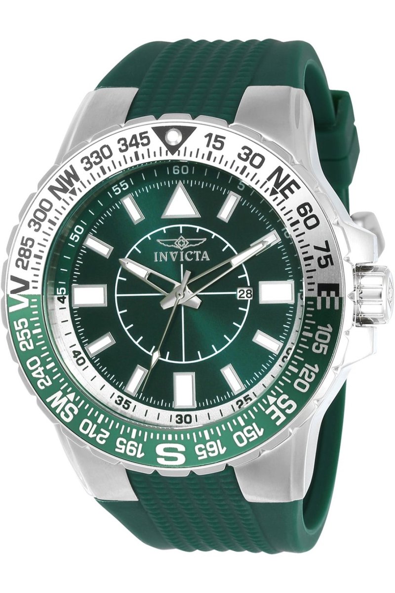 Invicta Aviator 21622 Heren Horloge - Waterdicht - Analoog - Quartz Uurwerk - Roestvrij Staal met groene Wijzerplaat - 52mm