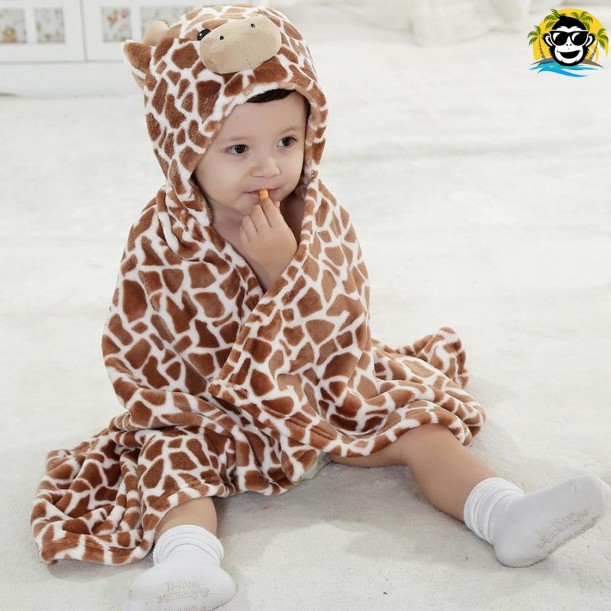 BoefieBoef Giraffe Dieren Badcape Baby 0-3 Jaar – Giraf Baby Handdoek met Capuchon – Fleece Wikkeldeken & Babydeken – Babycape, Omslagdoek & Badponcho – Kraamcadeau & Geboortecadeau – Bruin Geel – foto 5