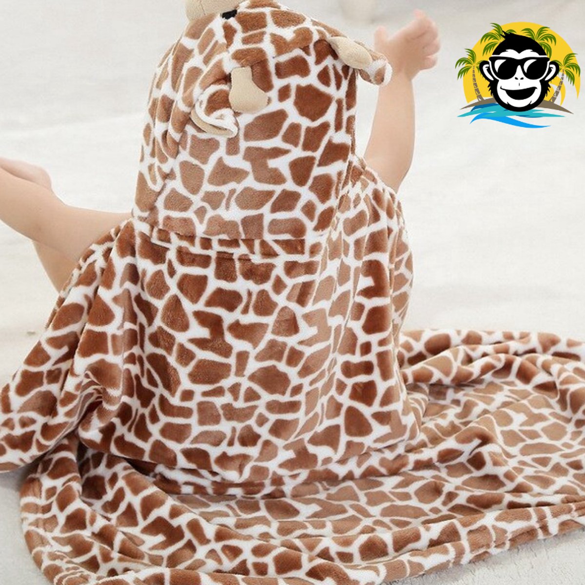 BoefieBoef Giraffe Dieren Badcape Baby 0-3 Jaar – Giraf Baby Handdoek met Capuchon – Fleece Wikkeldeken & Babydeken – Babycape, Omslagdoek & Badponcho – Kraamcadeau & Geboortecadeau – Bruin Geel – foto 4
