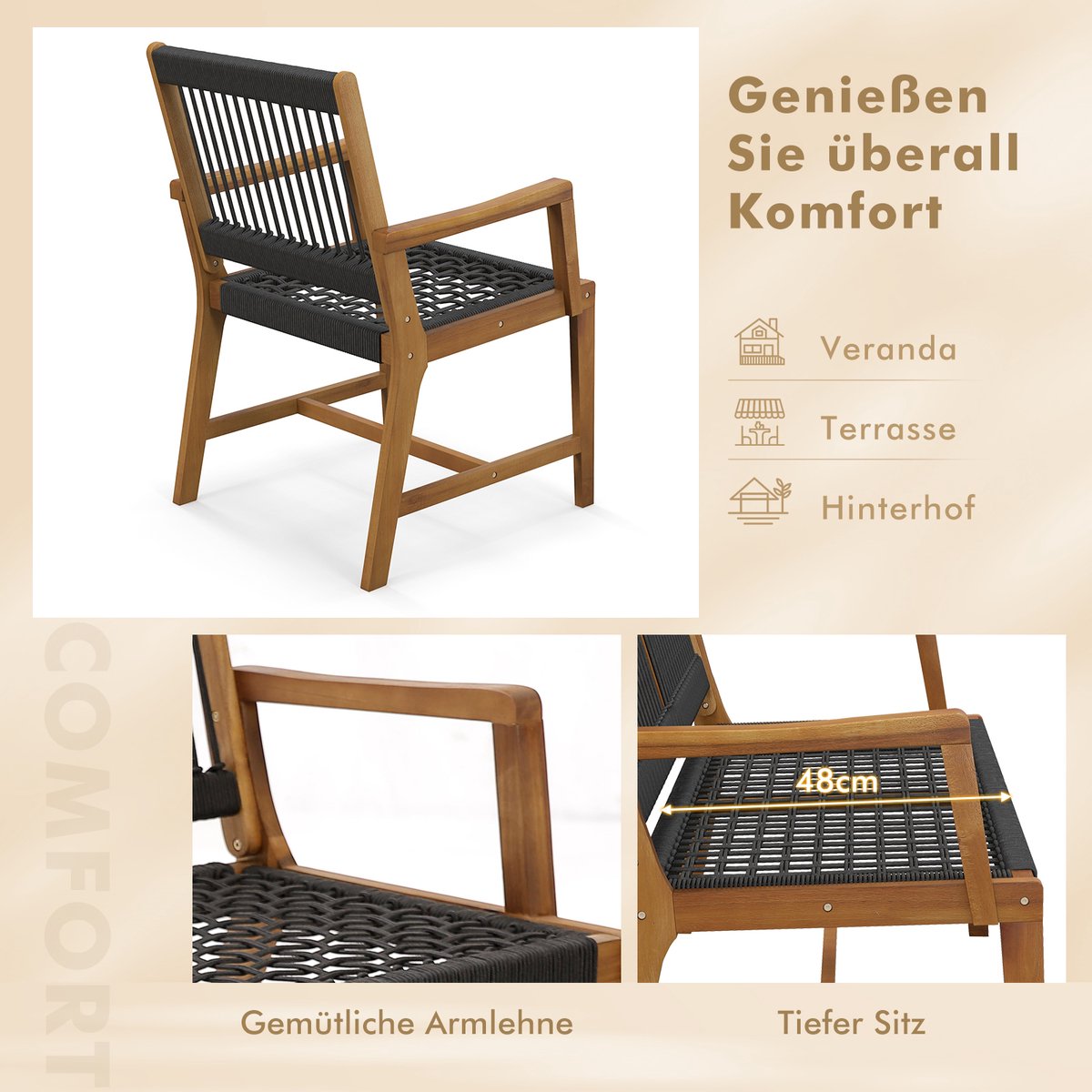 Terrasstoel Montelimar - Armleuning - Bruin - Incl. kussen