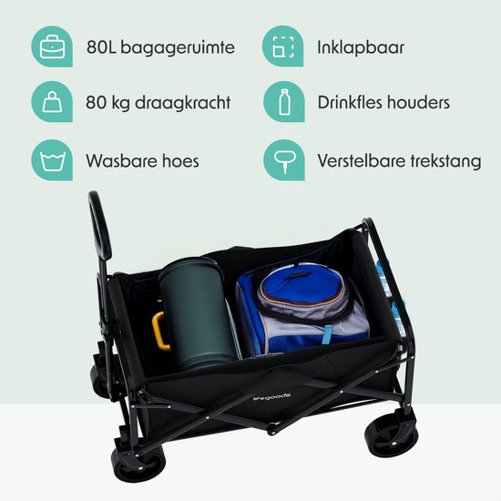 LifeGoods Bolderkar - Opvouwbaar - 80KG Draagkracht - 80L - Wasbaar Polyester - Compact - Zwart van LifeGoods — afbeelding 3