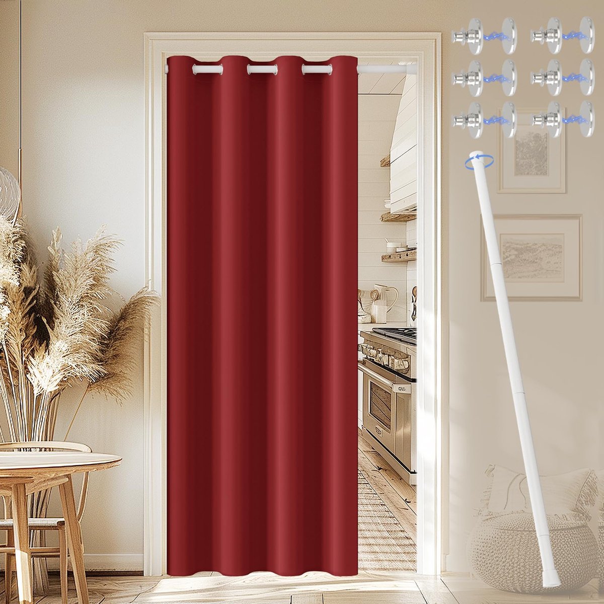 My Ninki ® Verduisterend Deurgordijn met Magneetknoppen en Uitschuifbare Stang voor Stijlvolle Ruimtes Kerstster