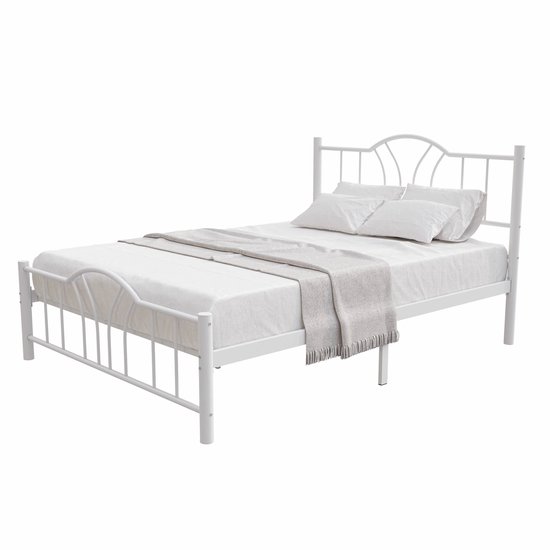Cadre de lit en métal robuste AirSleeperz Bella - Couleur blanc - Dimensions 140x200 cm - Pour 2 personnes - Capacité de charge 600 kg