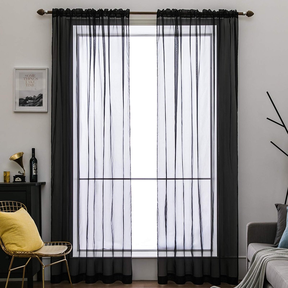 My Ninki ® Elegante Transparante Voilegordijnen Set voor Woonkamer en Slaapkamer - 215 x 140 cm, Zwart