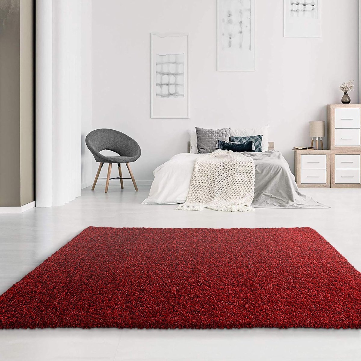 Famanu - Tapijt, woonkamer, rood, hoogpolig, langpolig, modern, afmetingen: 60 x 110 cm