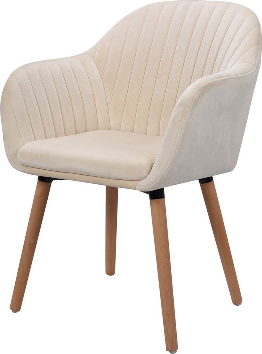 In And Outdoormatch Gestoffeerde eetkamerstoel - velvet bekleding - ergonomisch gevormd - luxe uitstraling - crème - 50x42x81 cm Wit