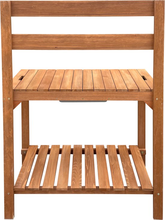 AXI Jardinière surélevée avec plan de travail coulissant, marron - Table de rempotage - Bois de pruche - 100 x 46 x 140 cm - Avec bac en plastique - Jardinière extérieur pratique avec espace de rangement