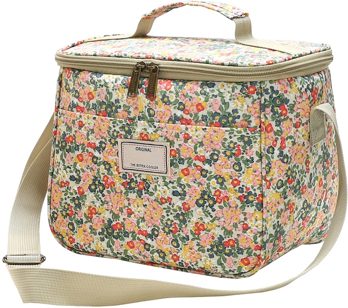 My Ninki ® Luxe Grote Herbruikbare Lunchtas met Bloemenpatroon en Verstelbare Schouderriem voor Avontuurlijke Uitjes