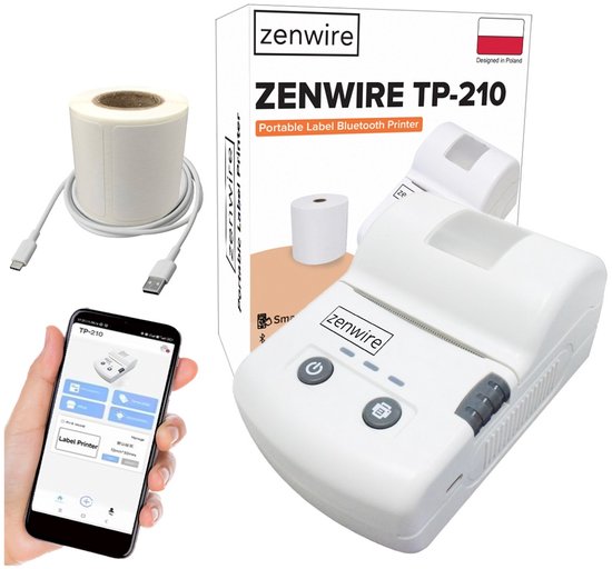 Mini Printer voor Mobiel - Zenwire - TP-210 - Mini Pocket Printer - Sticker printer - Printer Bluetooth Draadloos - Thermal printer - Draadloze Printer - Portable Printer - Voor Stickers/Labels/Foto's/Studienotities