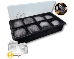 JGR - IJsblokjesvorm - Groot - 8 Blokken - Vierkant - Vaatwasserbestendig - Siliconen - Zwart
